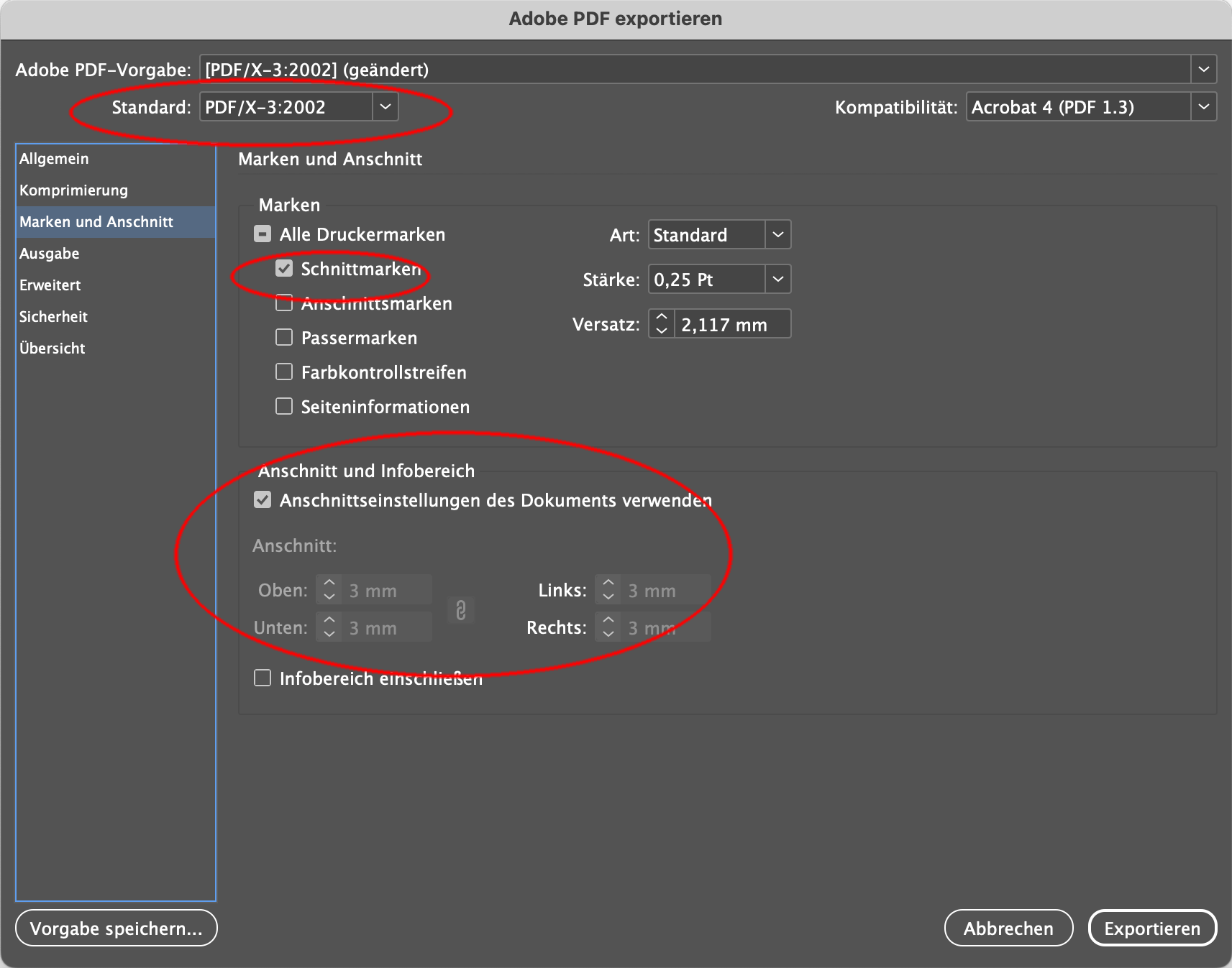 PDF Export Einstellungen Indesign Abizeitung